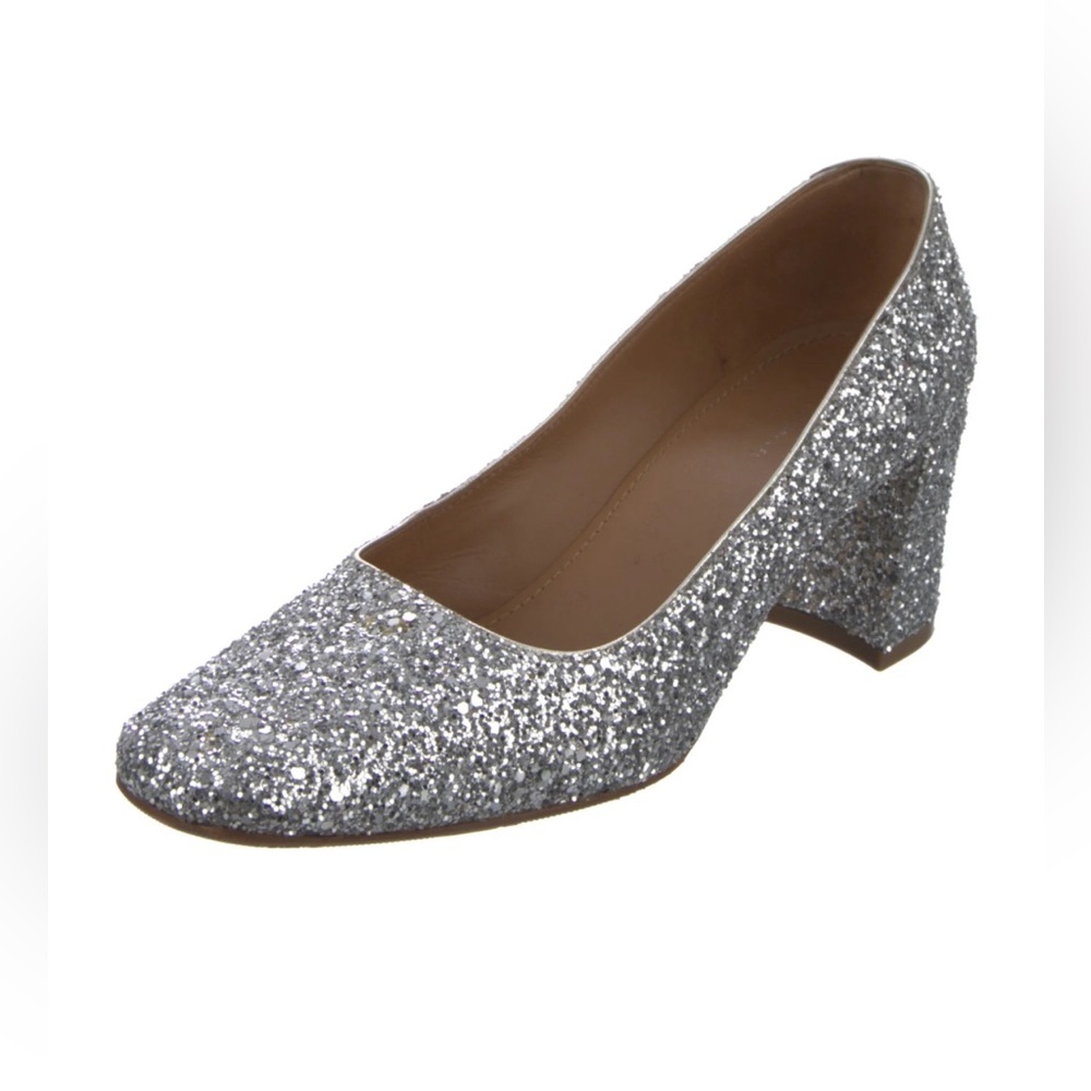 Mansur Gavriel Silver Glitter Square Toe Heel Size EU 35 - Picture 7 of 16